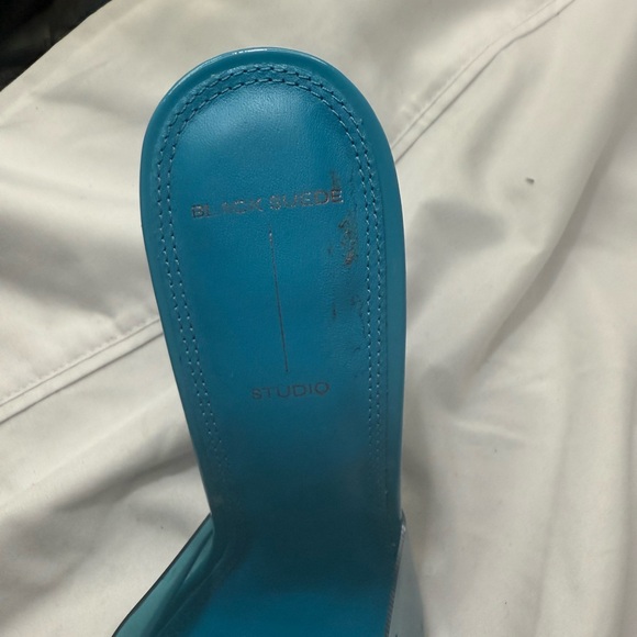 Black Suede Studio Women’s Sandal Heels W/Size 7.5 EU/37.5 - Picture 7 of 8